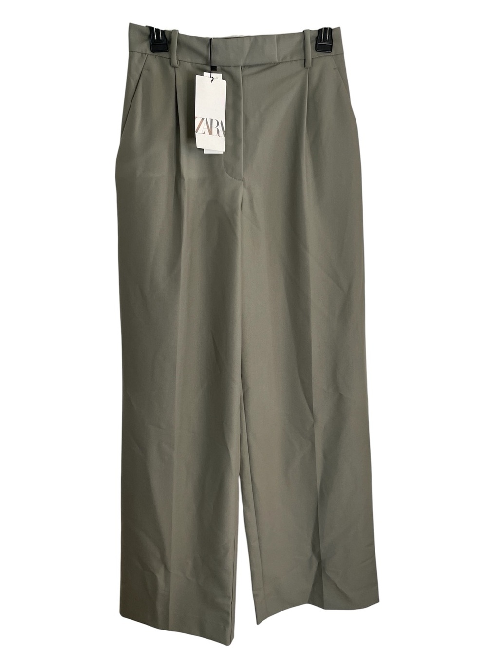Zara Olive High-Rise Straight Leg Pleated Trousers Size Small preppy dressy